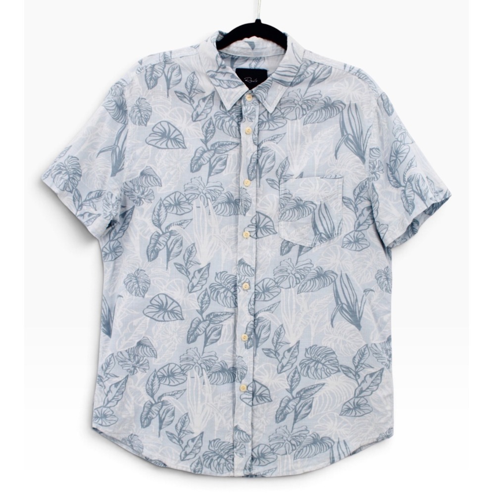 Rails Mens Fairfax Shirt Large Blue Short Sleeve Tropical Leaf Button Down